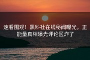 速看围观！黑料社在线秘闻曝光，正能量真相曝光评论区炸了