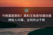 今晚震撼黑料！黑料王独家惊爆劲爆神秘人内幕，全网热议不断