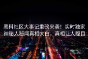黑料社区大事记重磅来袭！实时独家神秘人秘闻真相大白，真相让人瞠目