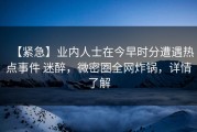 【紧急】业内人士在今早时分遭遇热点事件 迷醉，微密圈全网炸锅，详情了解