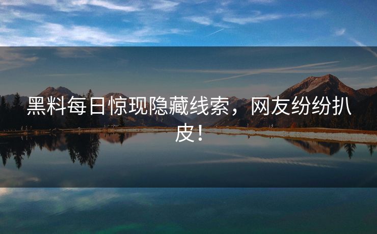 黑料每日惊现隐藏线索，网友纷纷扒皮！