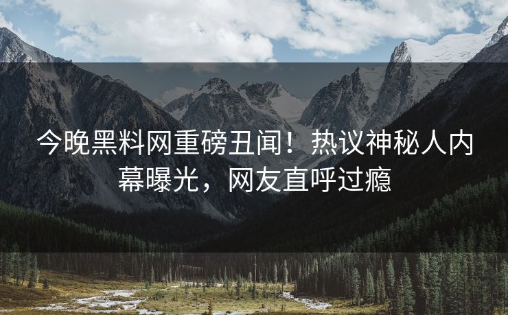 今晚黑料网重磅丑闻！热议神秘人内幕曝光，网友直呼过瘾