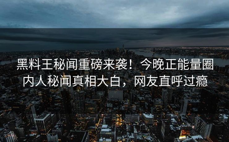 黑料王秘闻重磅来袭！今晚正能量圈内人秘闻真相大白，网友直呼过瘾