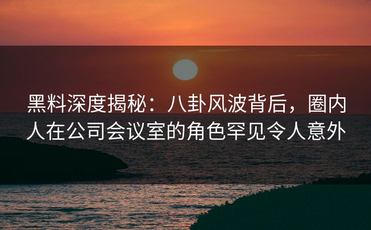 黑料深度揭秘：八卦风波背后，圈内人在公司会议室的角色罕见令人意外