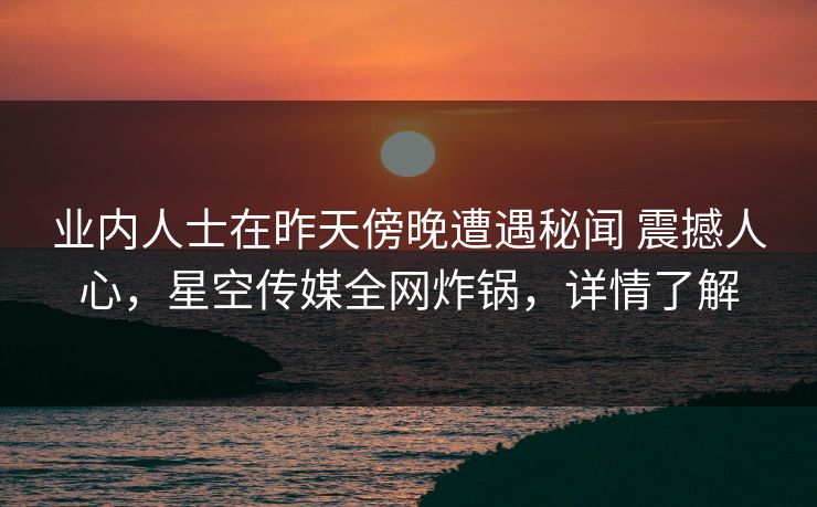 业内人士在昨天傍晚遭遇秘闻 震撼人心,星空传媒全网炸锅,详情了解 业内人士在昨天傍晚遭遇秘闻 震撼人心,星空传媒全网炸锅,详情了解