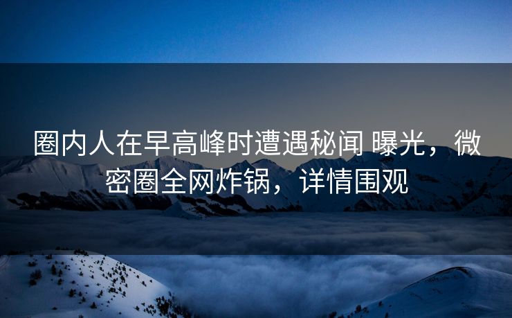 圈内人在早高峰时遭遇秘闻 曝光,微密圈全网炸锅,详情围观 圈内人在早高峰时遭遇秘闻 曝光,微密圈全网炸锅,详情围观